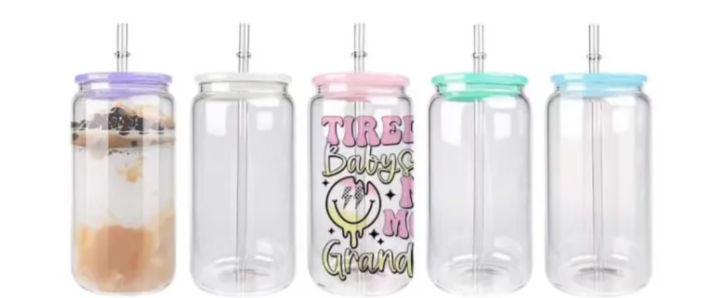 16 oz clair avec couvercle de plastique SUBLIMATION