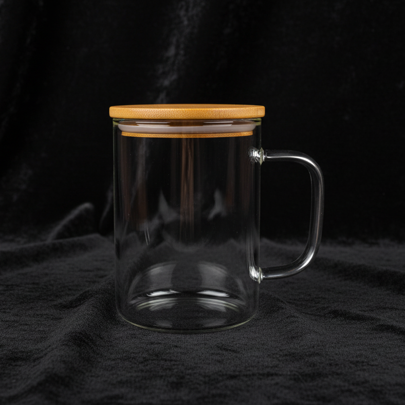 Tasse en Verre 17oz avec Couvercle Bambou - Sublimation et UV