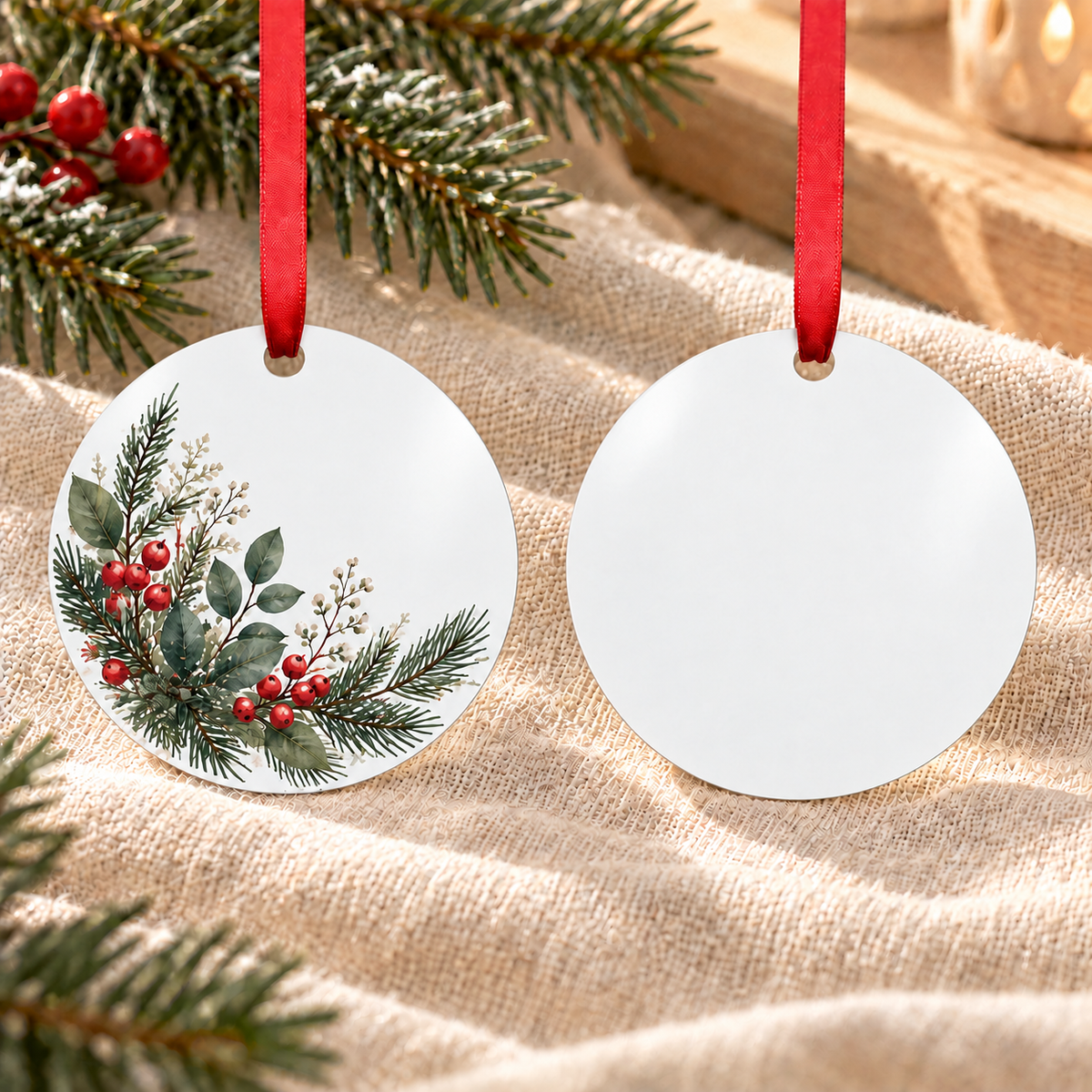 Ornement de Noël vierge en métal pour sublimation – rond double face