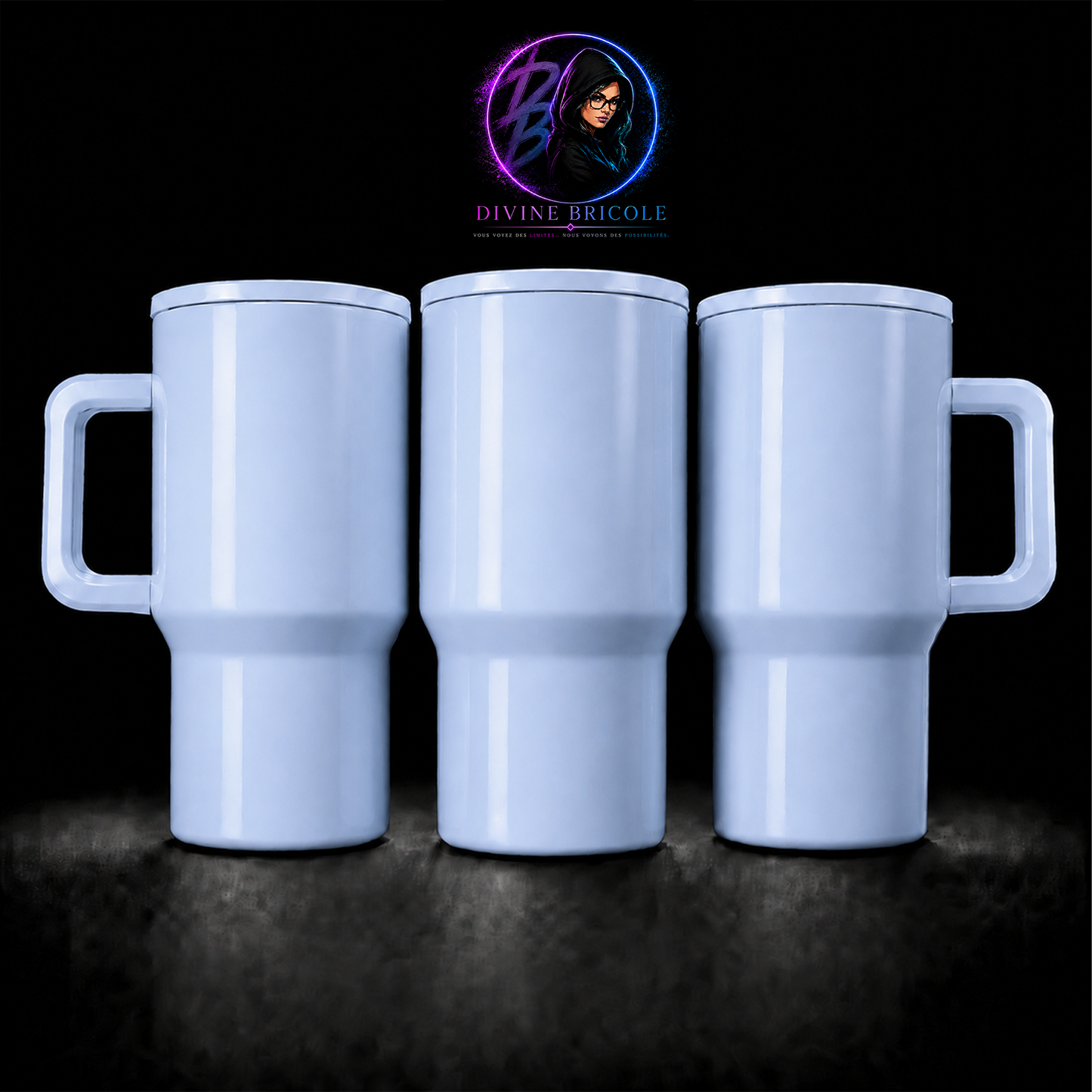 Tumbler 20 oz avec Poignée – Couvercle Flip – Sublimation