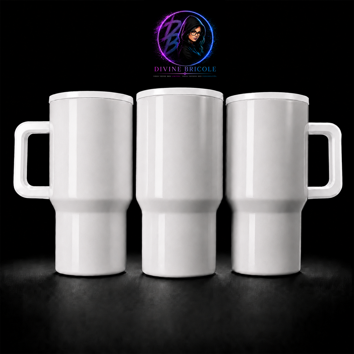Tumbler 20 oz – Poignée Colorée – Couvercle Flip – Sublimation