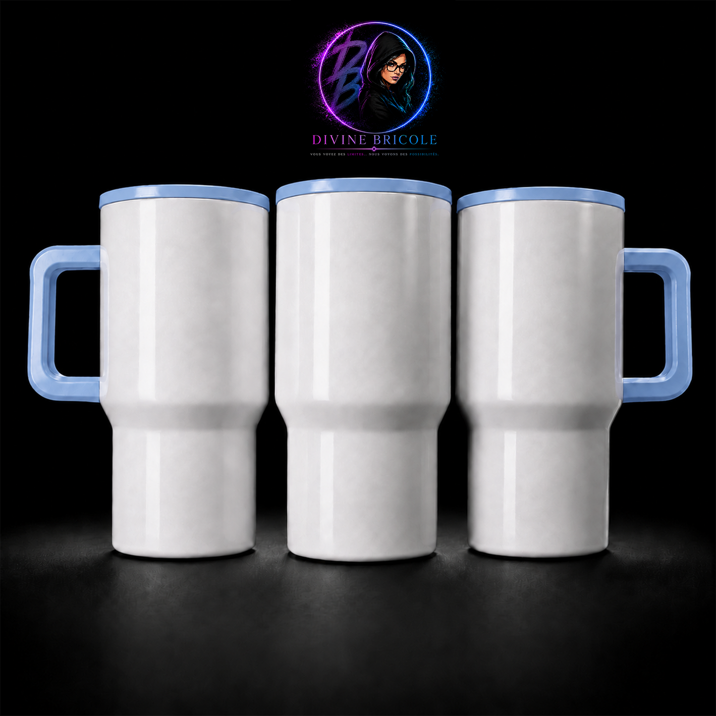 Tumbler 20 oz – Poignée Colorée – Couvercle Flip – Sublimation