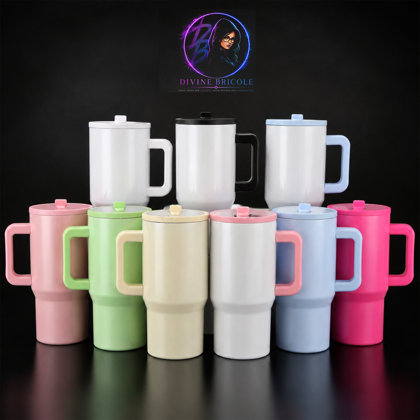 Tumbler 20 oz avec Poignée – Couvercle Flip – Sublimation