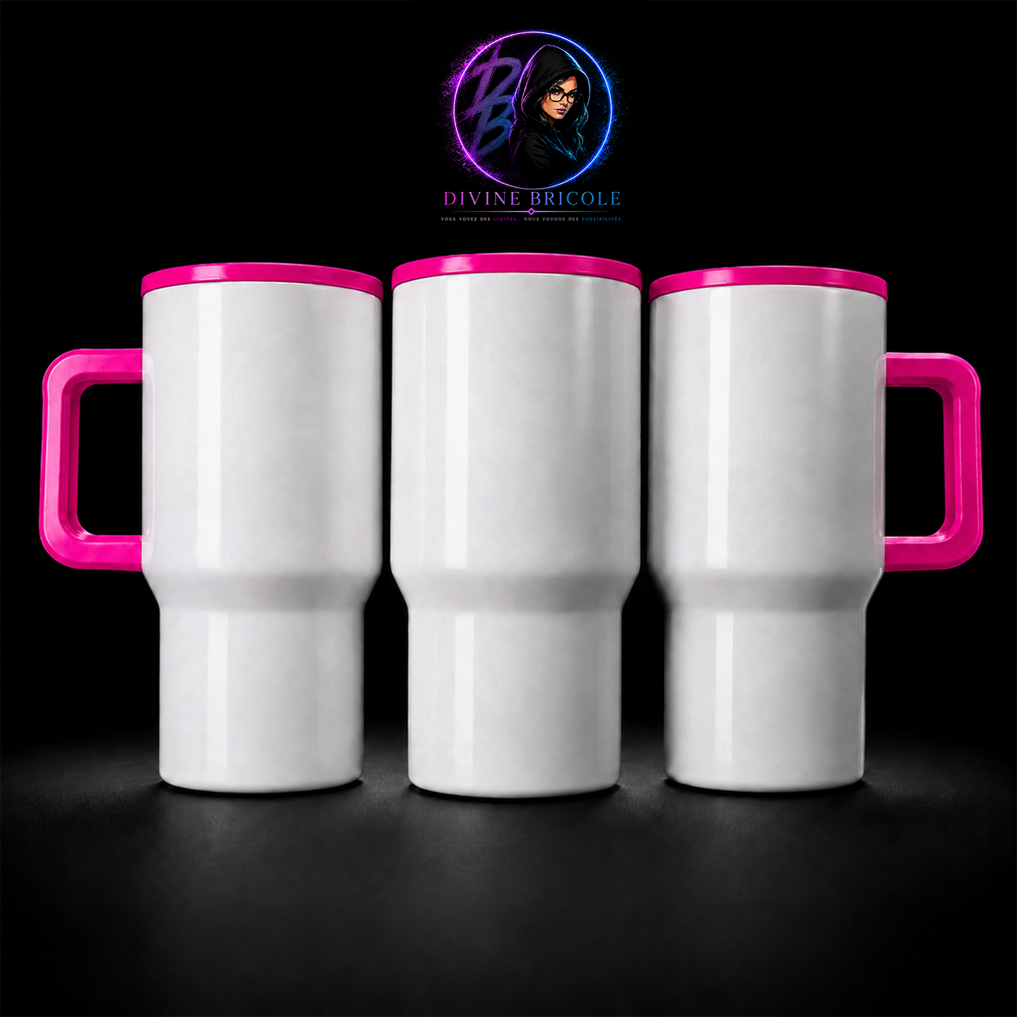 Tumbler 20 oz – Poignée Colorée – Couvercle Flip – Sublimation