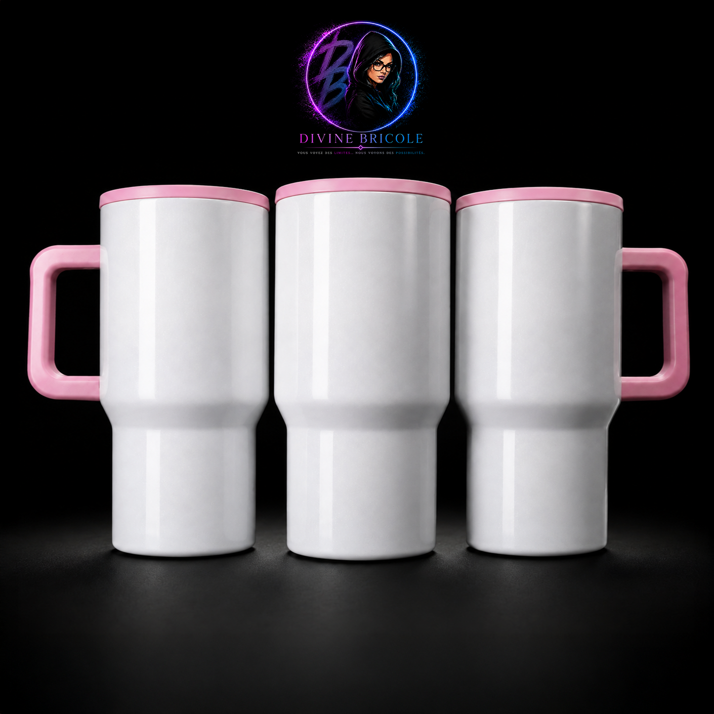 Tumbler 20 oz – Poignée Colorée – Couvercle Flip – Sublimation