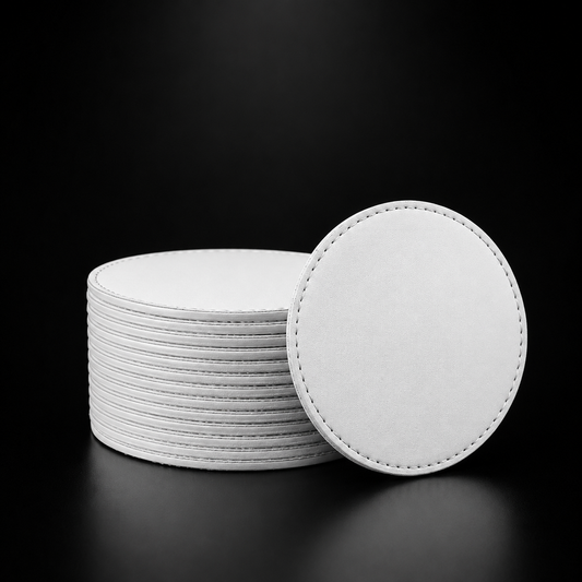 Sous-verres ronds en cuir PU pour sublimation — Ensemble de 2