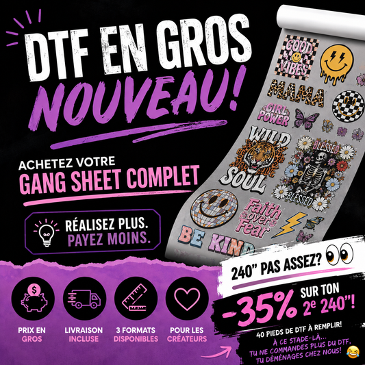 DTF EN GROS – Gang Sheet personnalisé | Livraison incluse
