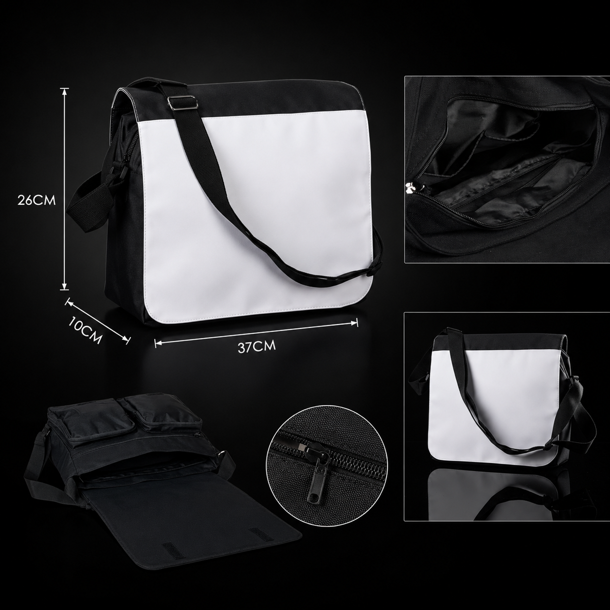 Duo Sac Messager + Boîte à Lunch XXL Noir — Sublimation