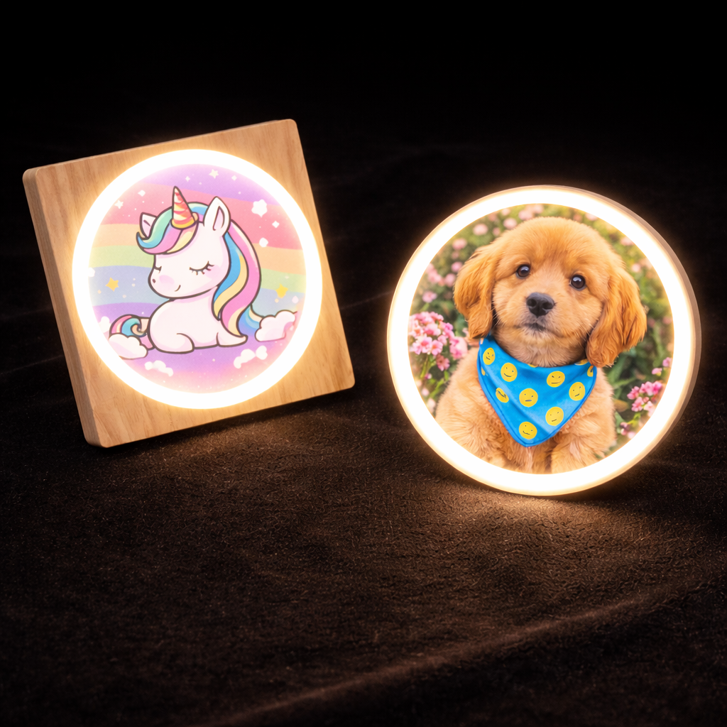 Lampe de Table LED Bois Insert Verre - Sublimation
