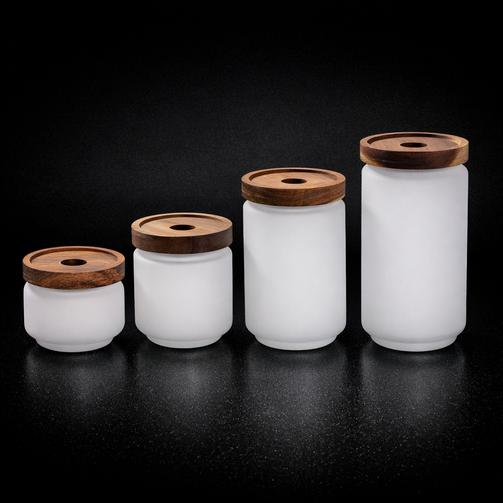 Pot de stockage en verre à sublimation avec couvercle en bois d'acacia