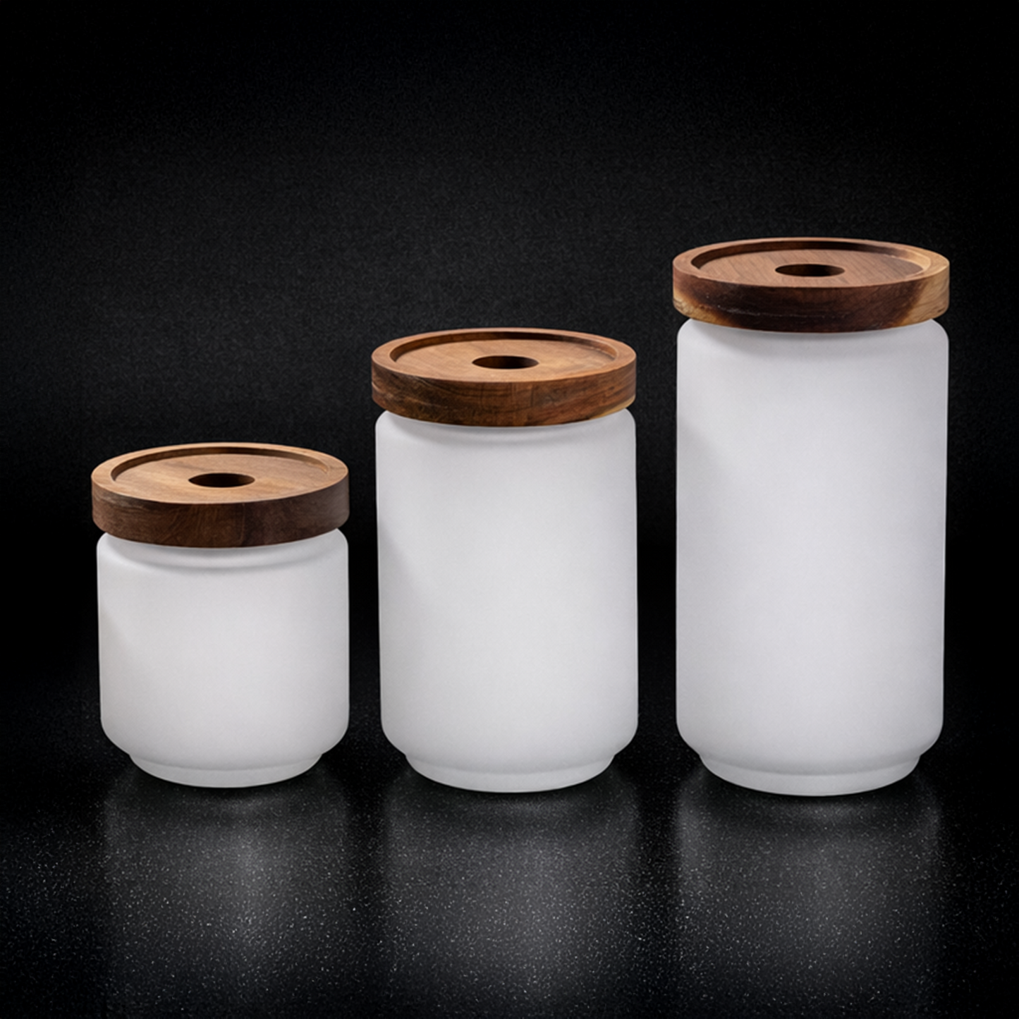 Pot de stockage en verre à sublimation avec couvercle en bois d'acacia
