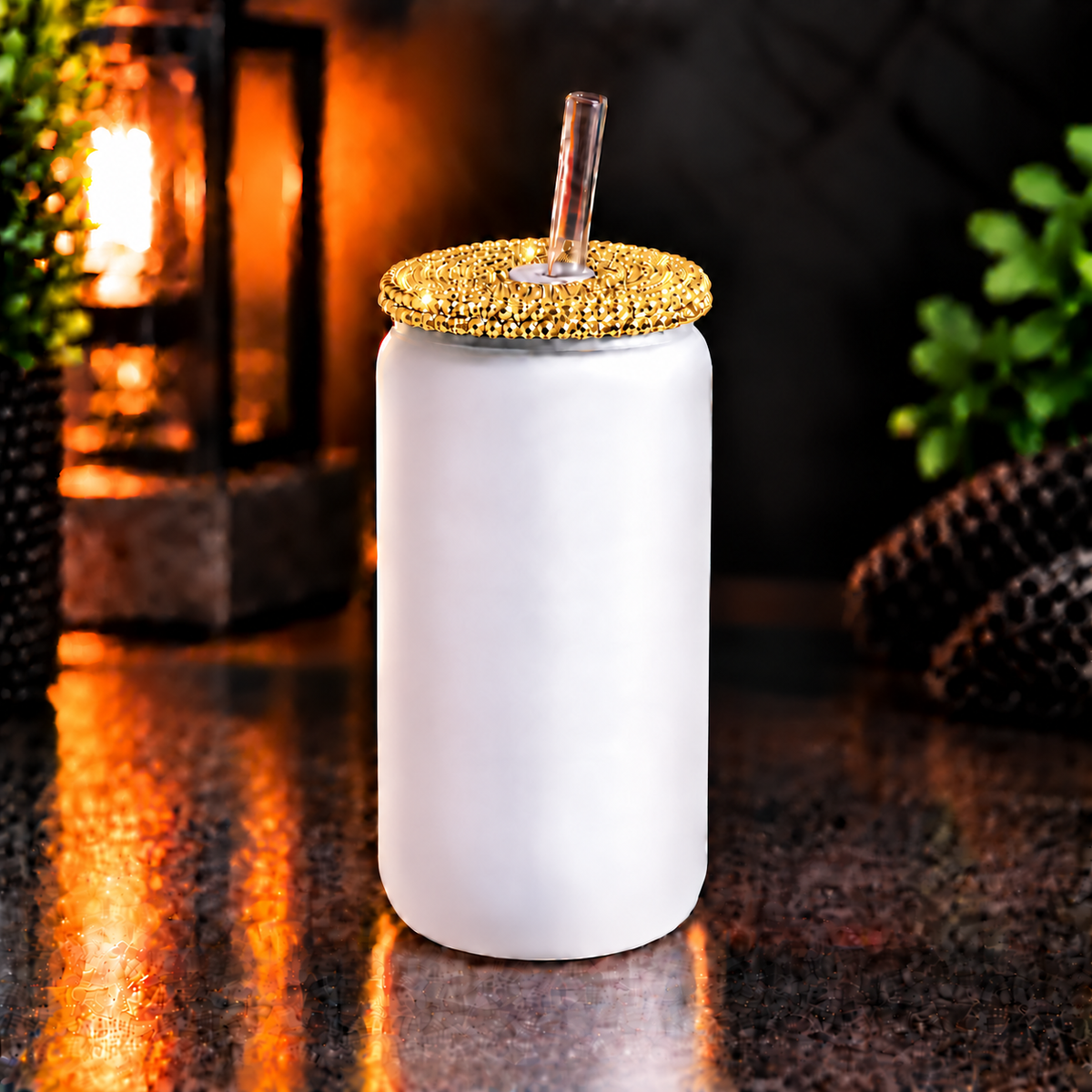 Glass can 16 oz givré avec couvercle diamant – Sublimation