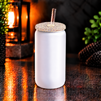 Glass can 16 oz givré avec couvercle diamant – Sublimation