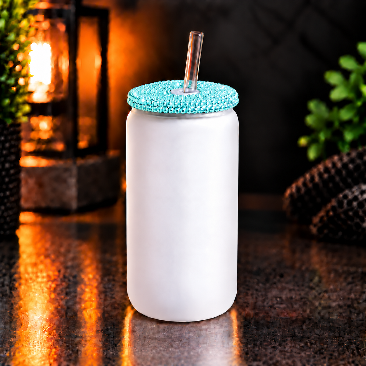 Glass can 16 oz givré avec couvercle diamant – Sublimation
