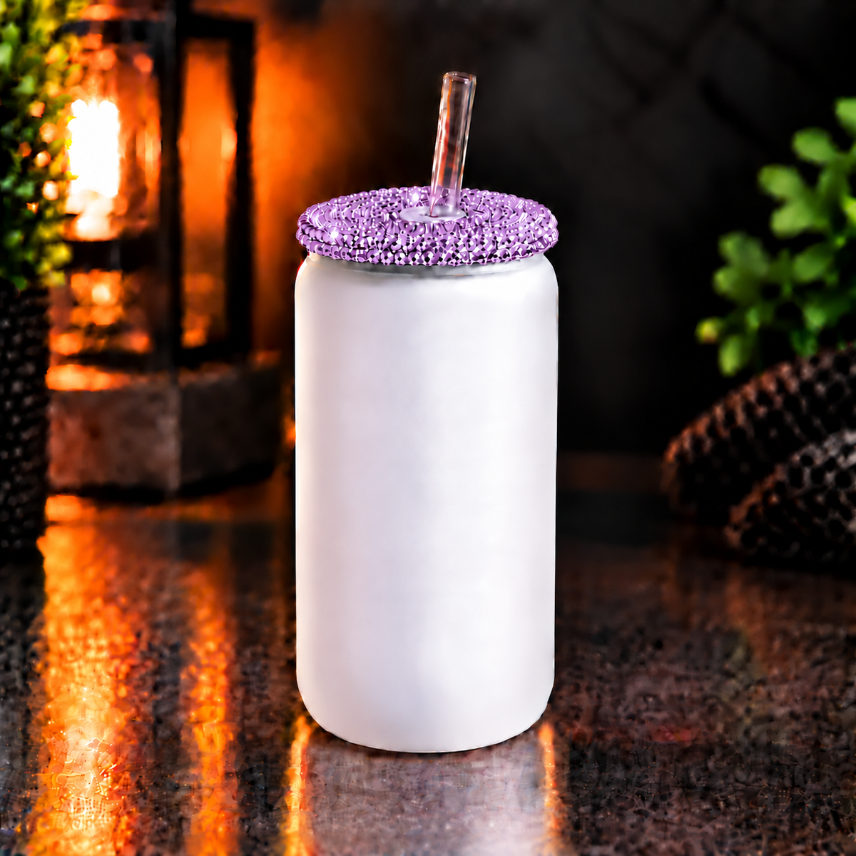 Glass can 16 oz givré avec couvercle diamant – Sublimation