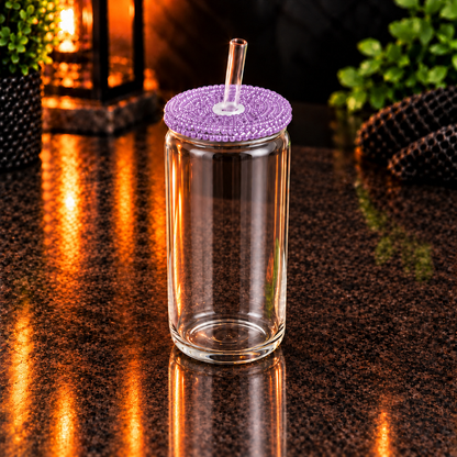Glass can 16 oz en verre clair avec couvercle diamant – Sublimation