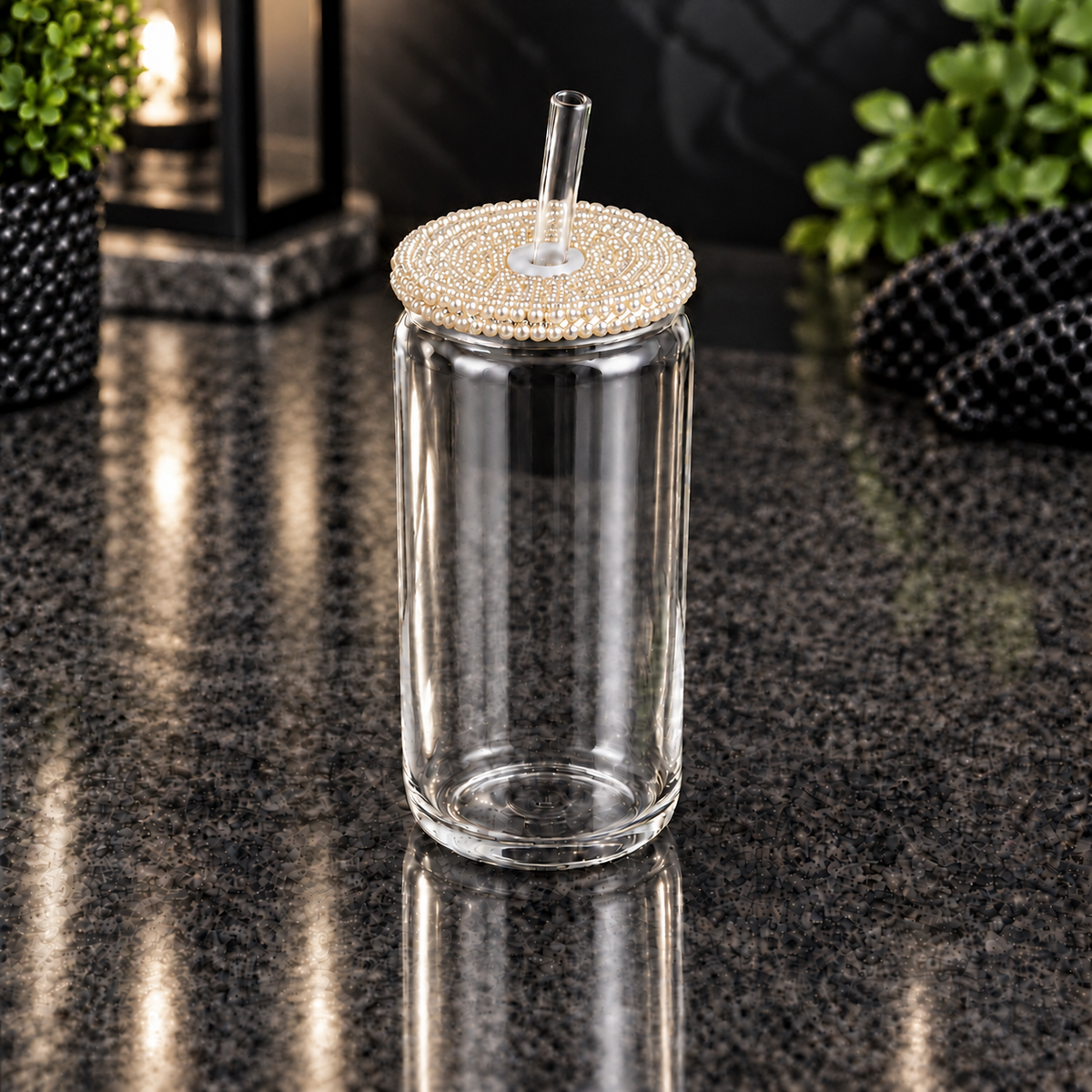Glass can 16 oz en verre clair avec couvercle diamant – Sublimation