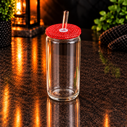 Glass can 16 oz en verre clair avec couvercle diamant – Sublimation