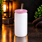 Glass can 16 oz givré avec couvercle diamant – Sublimation