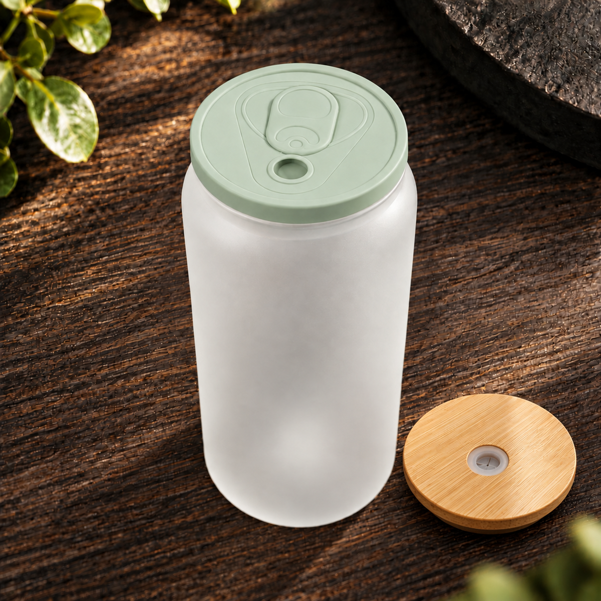 Glass can 20 oz givré avec deux couvercles – Sublimation