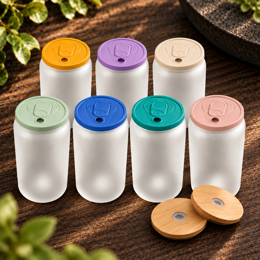 Glass can 16 oz givré avec deux couvercles – Sublimation