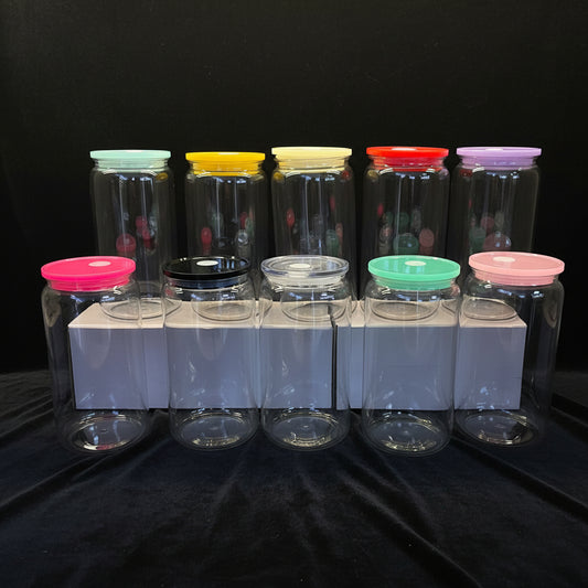 Can 16oz Acrylique Transparent avec Couvercle Coloré - UV