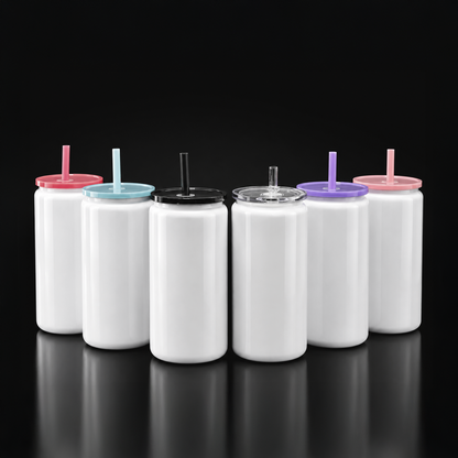 Can 16oz Isotherme Blanc Lustré - Couvercle Coloré - Sublimation & UV