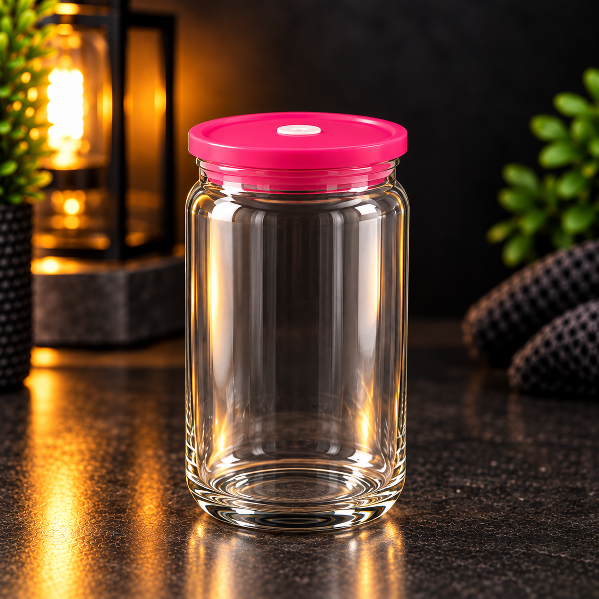 Can 16oz Acrylique Transparent avec Couvercle Coloré - UV