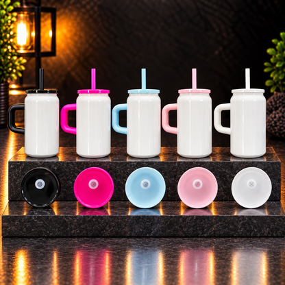 Can 16 oz Isotherme Blanc avec Poignée et Couvercle Colorés – Sublimation & UV