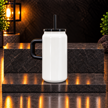 Can 16 oz Isotherme Blanc avec Poignée et Couvercle Colorés – Sublimation & UV