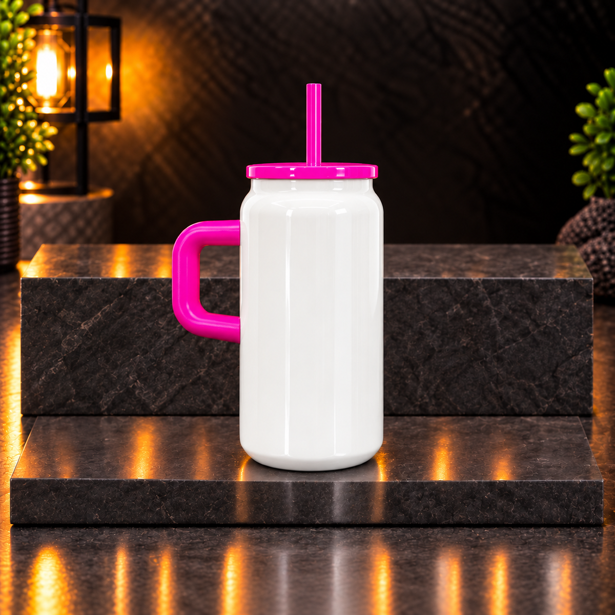 Can 16 oz Isotherme Blanc avec Poignée et Couvercle Colorés – Sublimation & UV