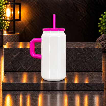 Can 16 oz Isotherme Blanc avec Poignée et Couvercle Colorés – Sublimation & UV