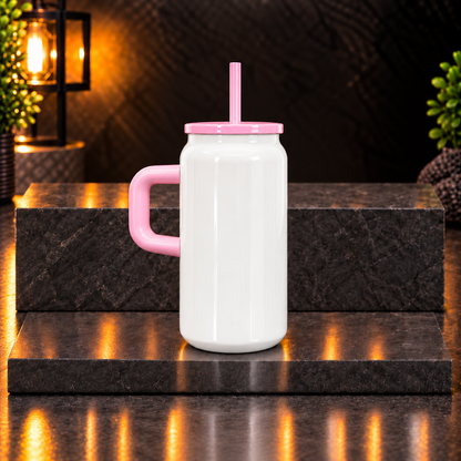 Can 16 oz Isotherme Blanc avec Poignée et Couvercle Colorés – Sublimation & UV