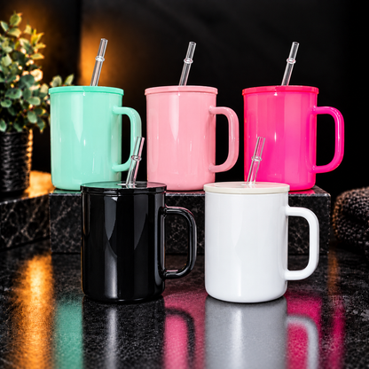 Tasse en Verre Opaque Coloré 17oz avec Couvercle Acrylique - Sublimation