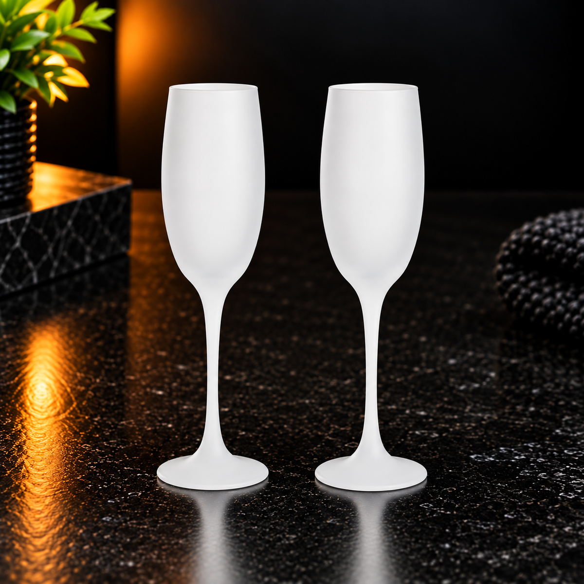 Duo de flûtes à champagne en verre givré – qualité supérieure