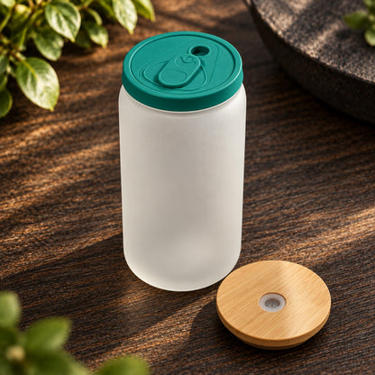 Glass can 16 oz givré avec deux couvercles – Sublimation