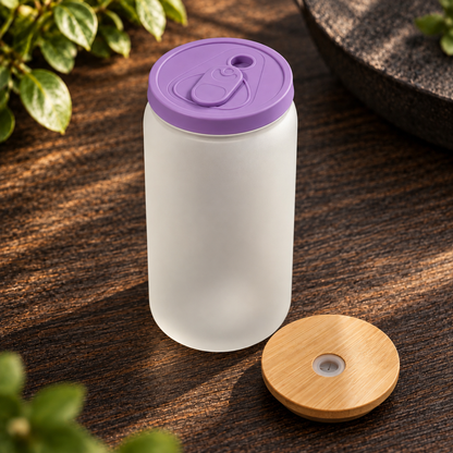 Glass can 16 oz givré avec deux couvercles – Sublimation