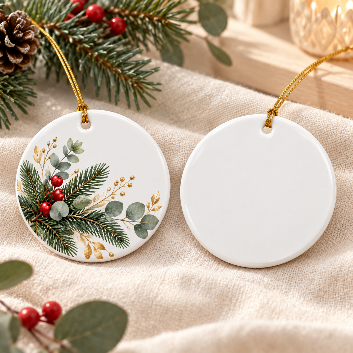 Ornement rond en porcelaine blanche pour sublimation – 7,3 cm