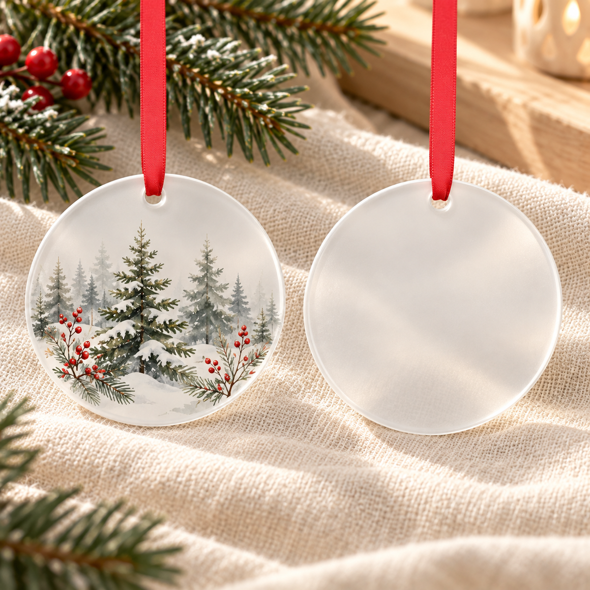 Ornement de sublimation vierge en verre blanc rond – 7,6 cm