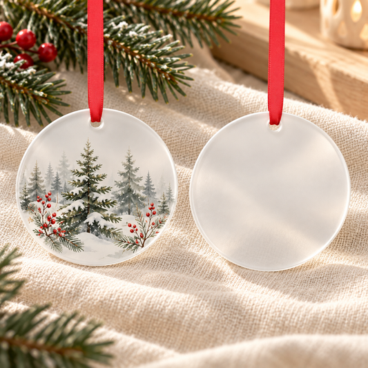 Ornement de sublimation vierge en verre blanc rond – 7,6 cm