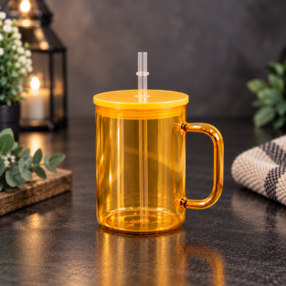 Tasse en Verre Transparent Coloré 17 oz avec Couvercle Acrylique - Sublimation