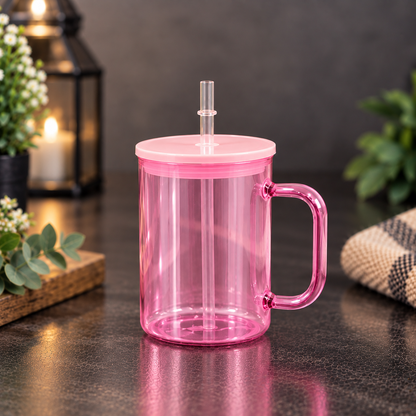 Tasse en Verre Transparent Coloré 17 oz avec Couvercle Acrylique - Sublimation