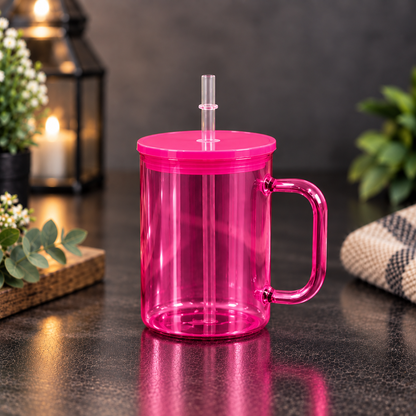 Tasse en Verre Transparent Coloré 17 oz avec Couvercle Acrylique - Sublimation