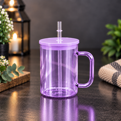 Tasse en Verre Transparent Coloré 17 oz avec Couvercle Acrylique - Sublimation