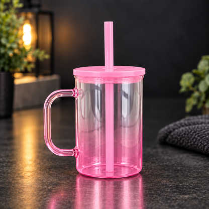 Tasse en Verre Clair Ombré Coloré 17 oz avec Couvercle Acrylique - Sublimation