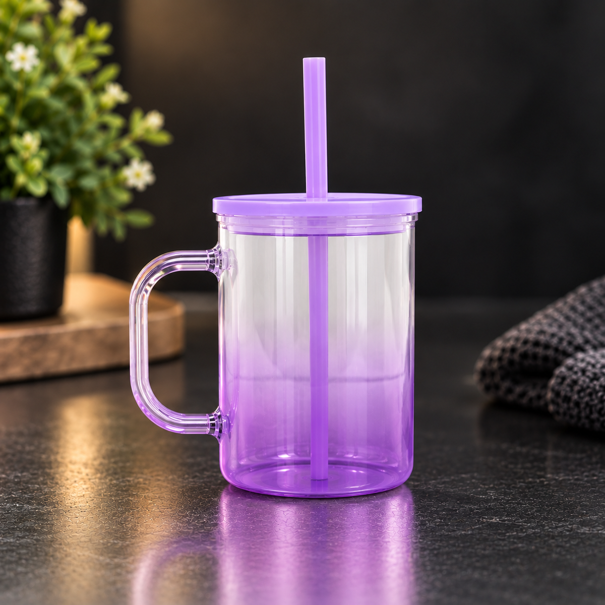 Tasse en Verre Clair Ombré Coloré 17 oz avec Couvercle Acrylique - Sublimation