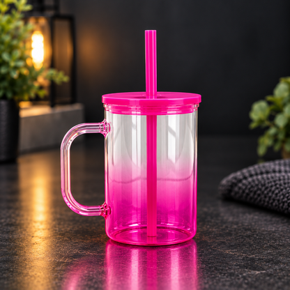 Tasse en Verre Clair Ombré Coloré 17 oz avec Couvercle Acrylique - Sublimation