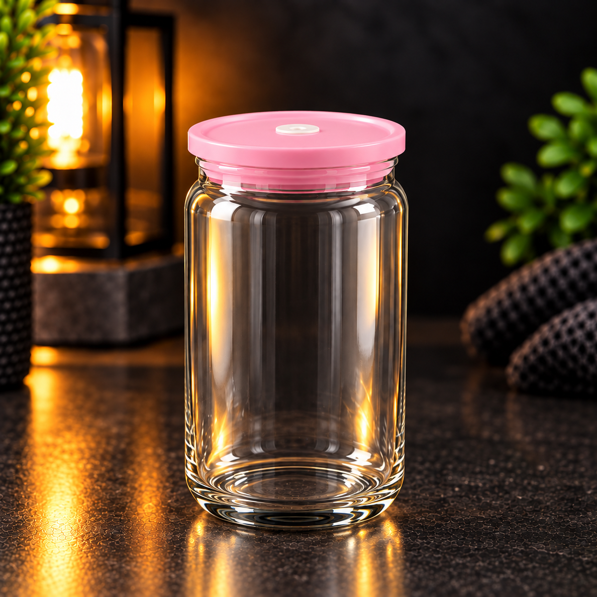 Can 16oz Acrylique Transparent avec Couvercle Coloré - UV