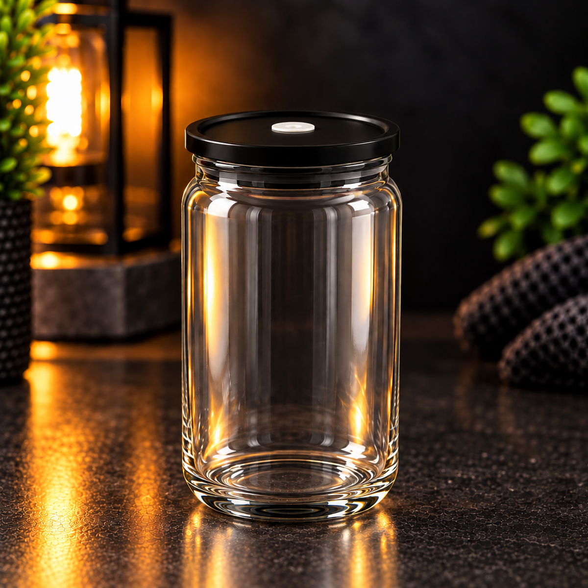 Can 16oz Acrylique Transparent avec Couvercle Coloré - UV