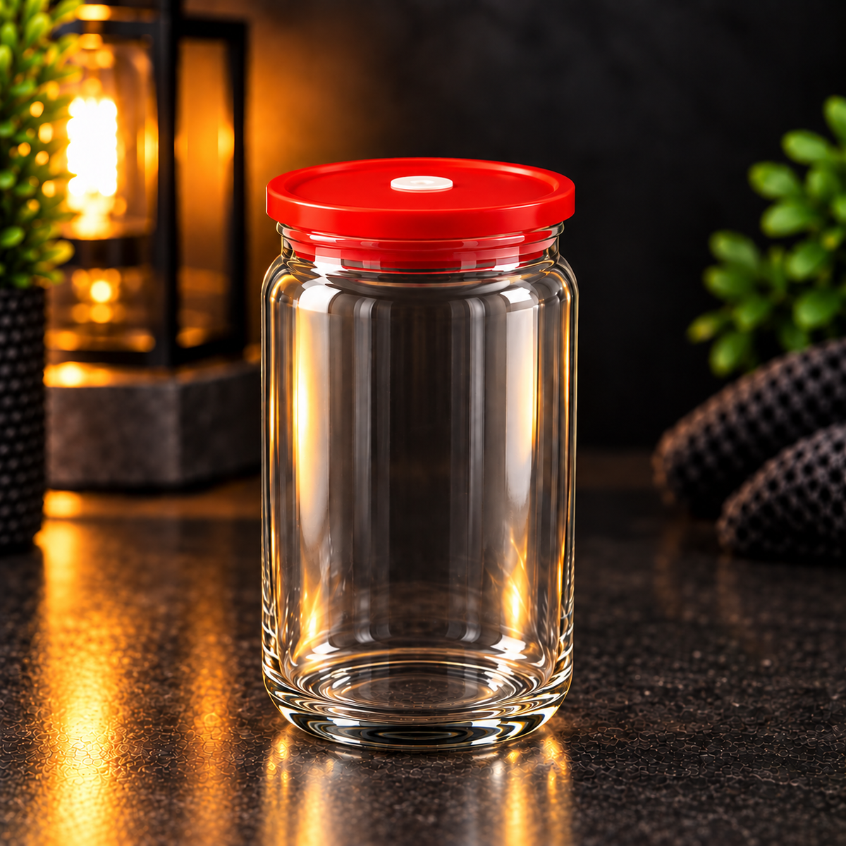 Can 16oz Acrylique Transparent avec Couvercle Coloré - UV
